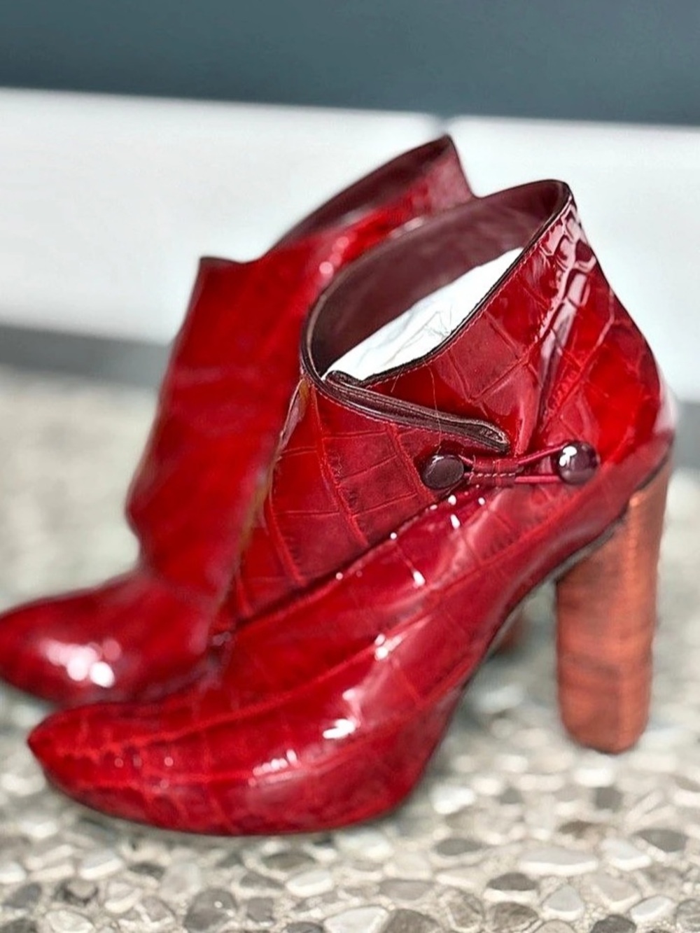 Louis Vuitton Red Croc-Embossed Patent Leather Ankle Boots – Size 35 (EU)
